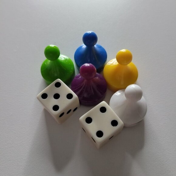 Careers Board Game Replacement Five Tokens Dice Pieces 1979 Purple Blue Yello - Picture 5 of 5